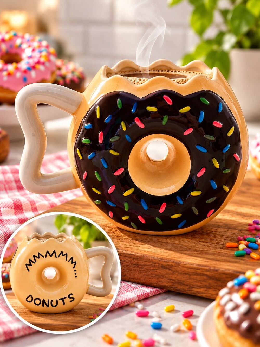 BigMouth Inc Donut Mug Ceramic Chocolate Frosting Sprinkles Novelty Coffee Cup